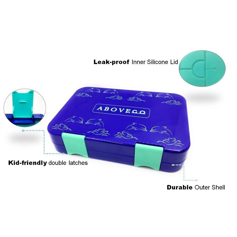 Kids Abovego Bento Lunch Box for School Leak & Drop Proof, 4 Compartments Blue